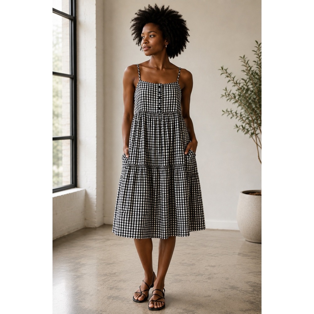 Urban Outfitters Gingham Tiered Cottagecore Prairie Farmcore Midi Dress Women S